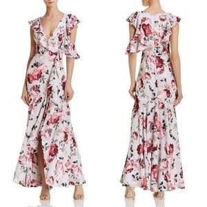 Fame and Partners Beckham Floral Georgette Ruffle Maxi Dress Pink Red White 6